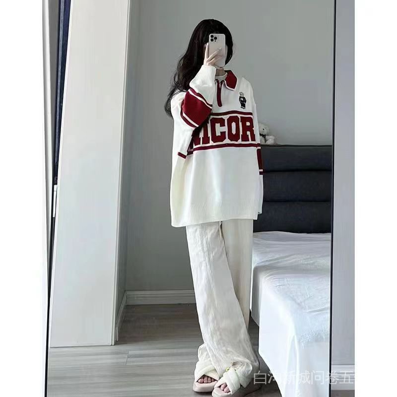 Set Áo Khoác Có Khóa Kéo Và Quần Dài Phong Cách Preppy Retro Mùa Thu