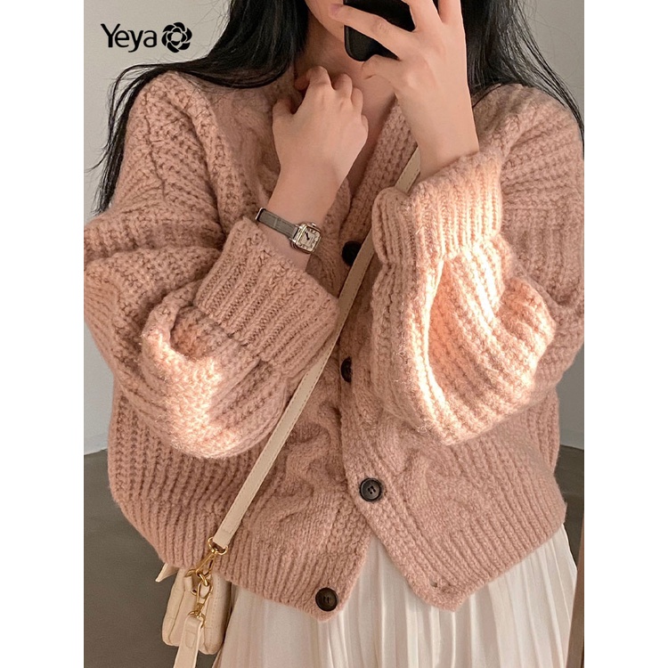 Áo khoác cardigan YEYA dài tay cổ chữ v thời trang nữ