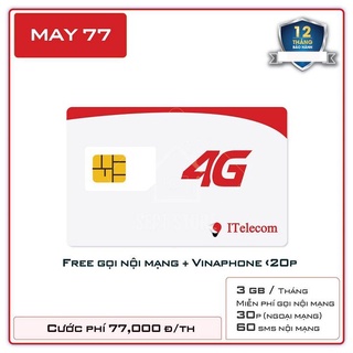 SIM 4G iTel - iTelecom gói may 90Gb(miễn phí tháng đầu)gọi vinaphone miễn phí