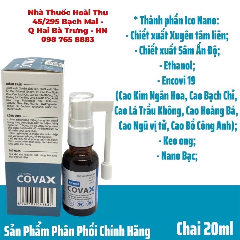 Xịt họng CoVax - Chiết xuất Xuyên tâm liên