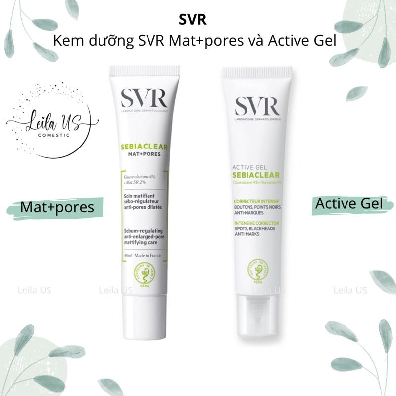 Kem dưỡng kiềm dầu, giảm mụn SVR Mat+pores và Active Gel