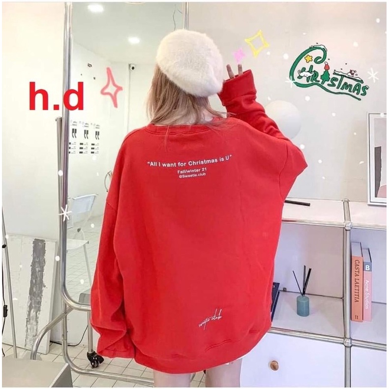 Áo Nỉ Noel Sweet Me, Mặt Cười Dáng Thụng NữSweater giáng sinh form rộng tay bồng, thun merry christmas cá tính Ulzzang