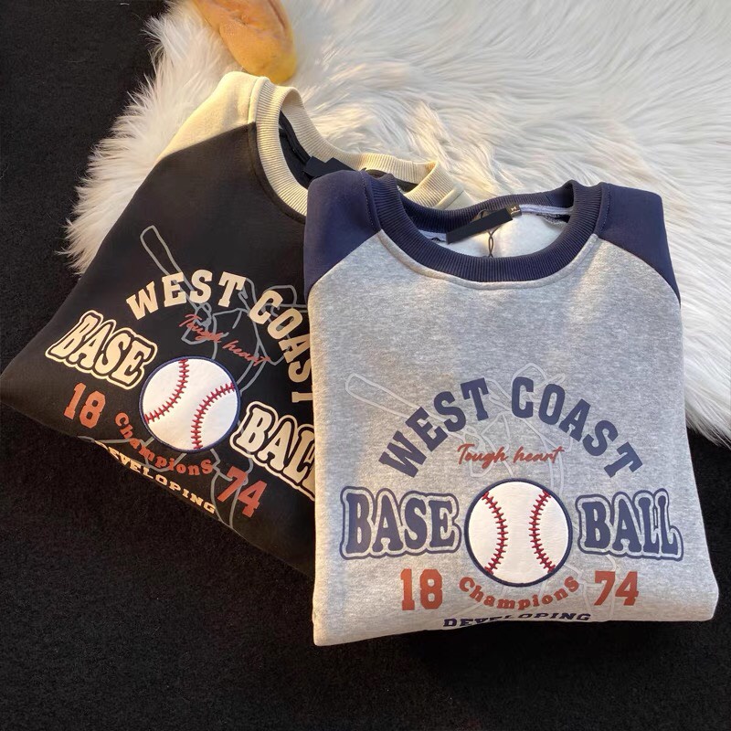 Áo nỉ nam nữ - Áo Sweater YAYSHOP dáng rộng ulzzang phối raplan chất nỉ dày dặn - Sweater in BASEBALL Bóng Chày