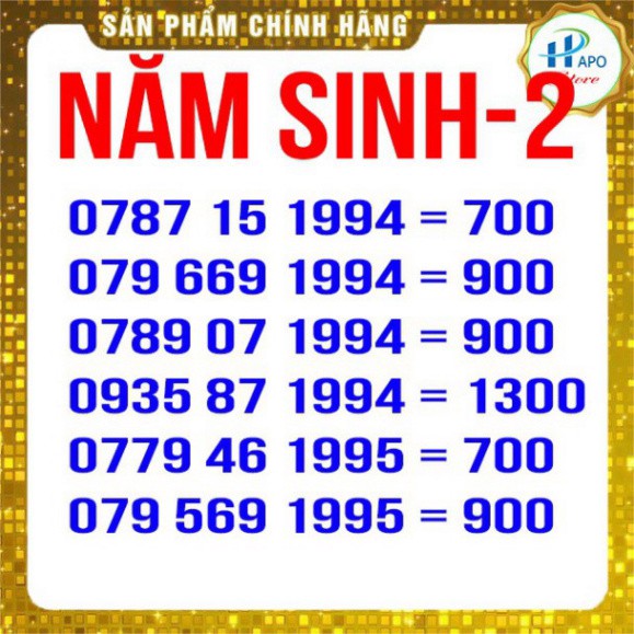 GIÁ HỜI SIM NĂM SINH GIÁ RẺ TRẢ TRƯỚC MOBIFONE 2 - SIM SỐ ĐẸP - HAPO STORE GIÁ HỜI