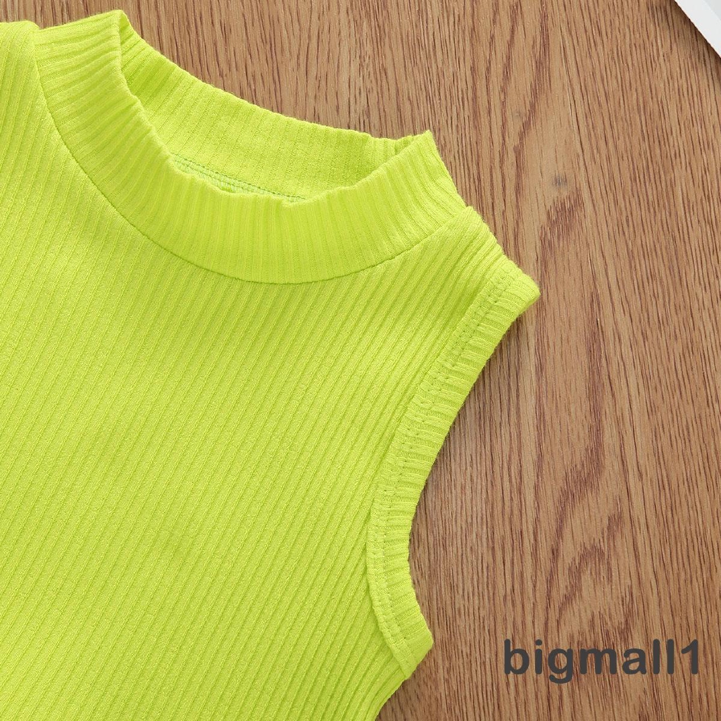 Set áo thun cộc tay cổ tròn màu xanh lá cây + chân váy trắng thời trang cho bé gái