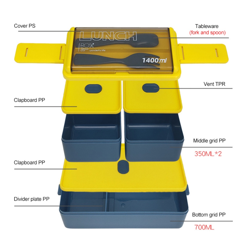 Hộp cơm chất liệu tốt cho sức khỏe 1400ml có nĩa và thìa