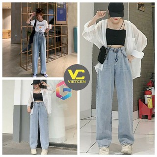 Quần bò ống rộng nữ cạp cao VIETCEN quần bò ống rộng lưng cao trơn Basic tôn dáng
