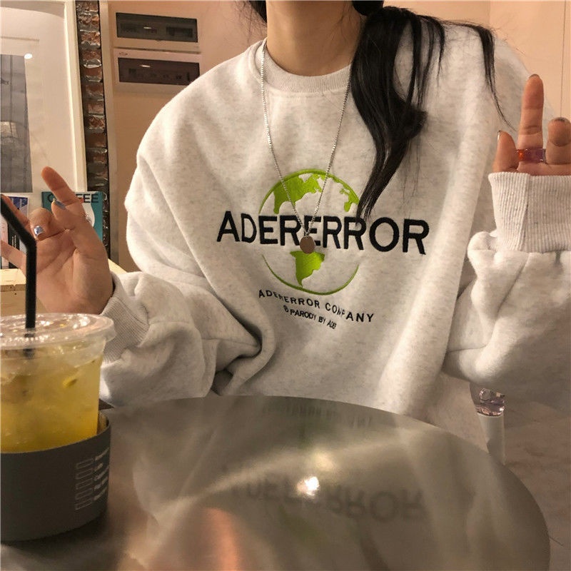 Áo Sweater Cotton Cổ Tròn Dáng Rộng Thêu Chữ Thời Trang Cho Nữ