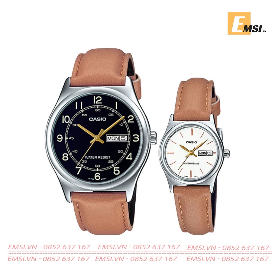 Đồng Hồ Cặp Đôi Casio MTP-V006L-1B3UDF Và LTP-V006L-7B2UDF Dây Da - Chống Nước EMSI.VN