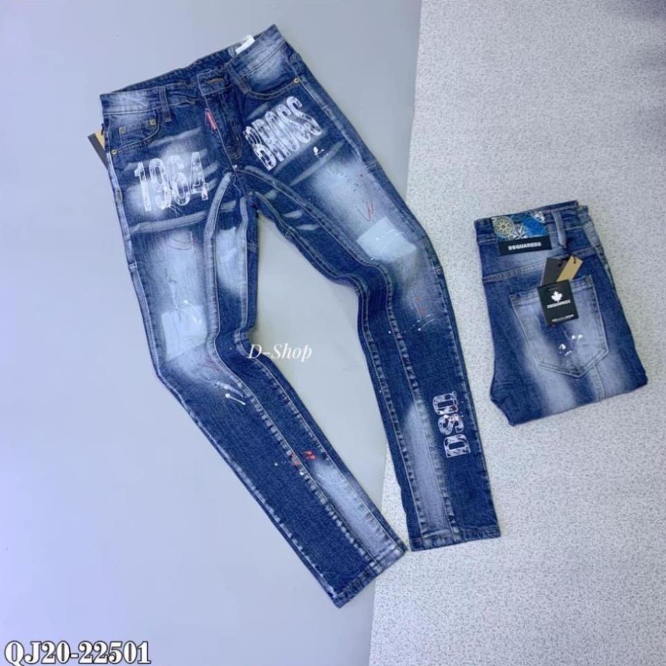 Quần Bò Biker DSQ Xanh Mài Dập Chữ Vẩy Sơn Cực Sang Đẹp ⚡ Đẹp
