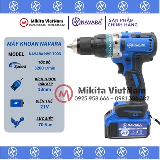 Máy khoan pin navara 20v nvr 7003 kèm 2pin động cơ không chổi than- hàng chính hãng