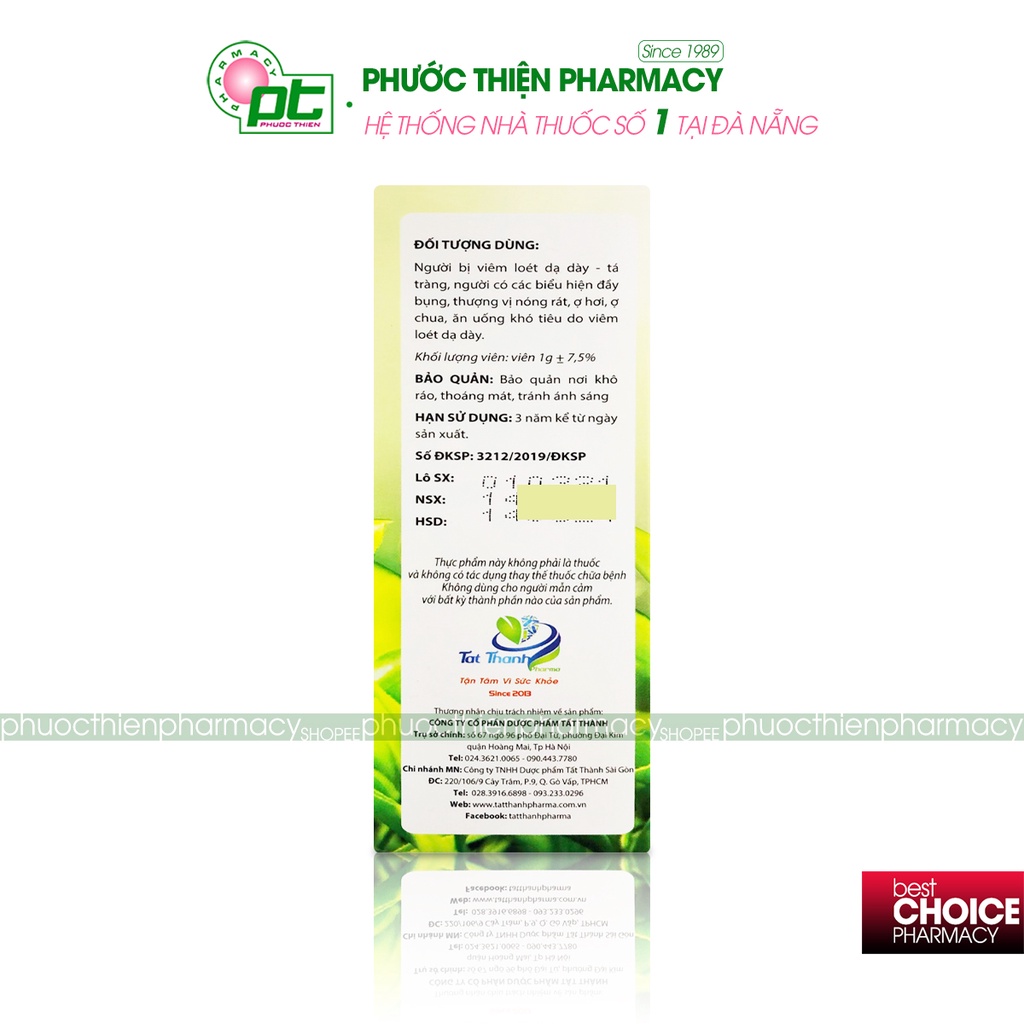 Viên Dạ Dày Forte Viên uống hỗ trợ viêm loét trào ngược dạ dày Tất Thành cao chè dây hộp 30 Viên