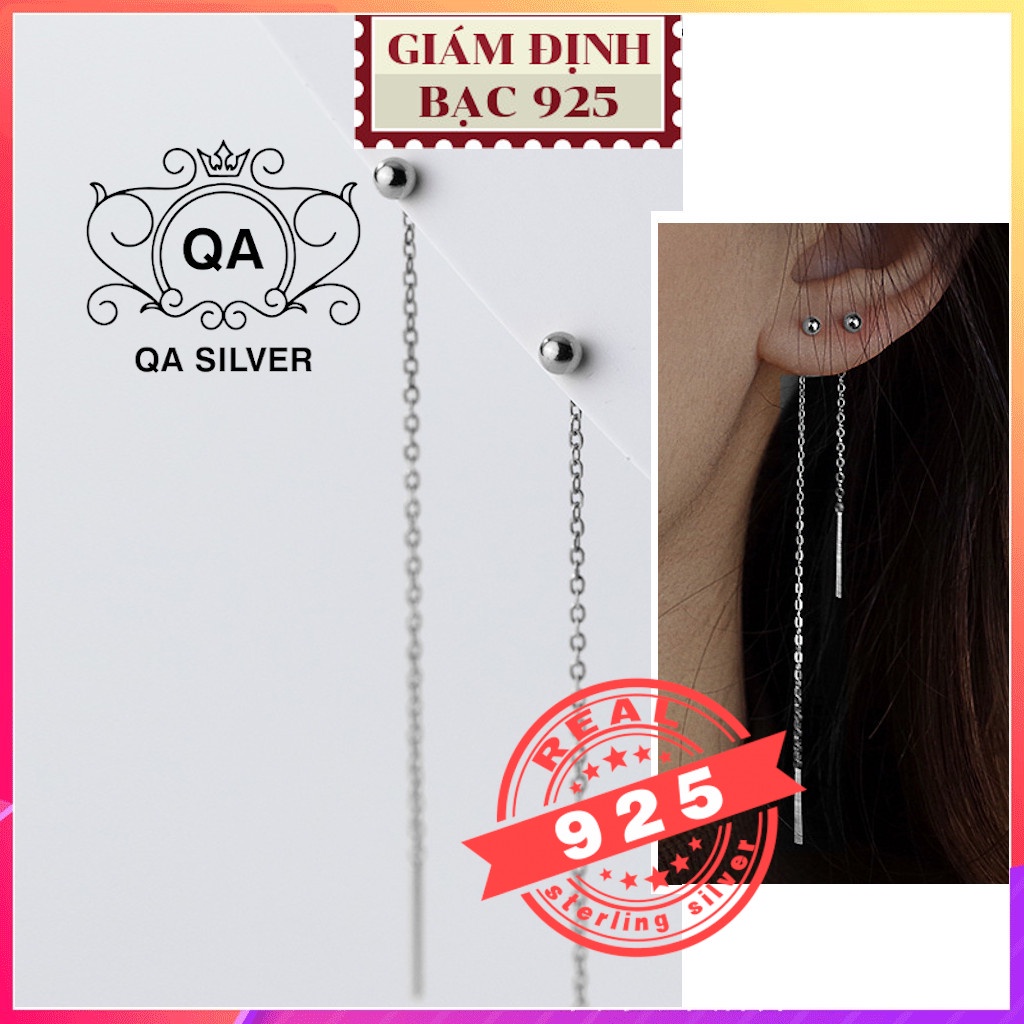 Khuyên tai bạc 925 dài bi tròn bông tai dáng dài xích mảnh tối giản S925 CHAIN Silver Earrings QA SILVER EA170101