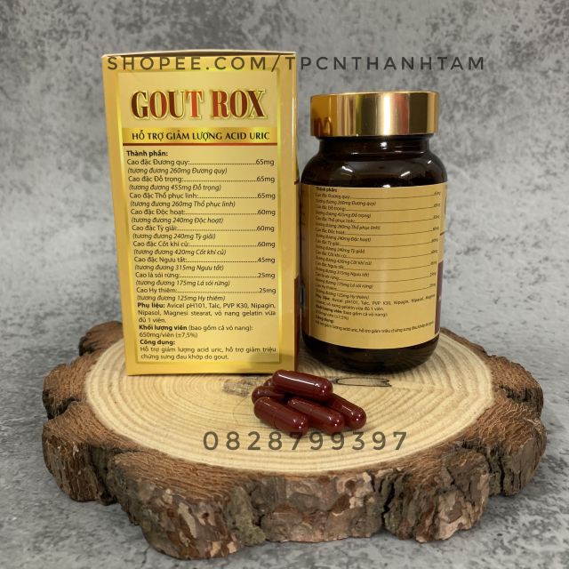 Viên uống GOUT ROX hỗ trợ giảm triệu chứng sưng đau khớp do gout, giảm lượng Acid Uric - Hộp 50 viên