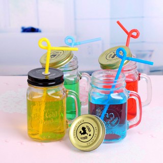 (HỦY DIỆT) COMBO 2 CỐC THỦY TINH NẮP THIẾC CHỮ NỔI CÓ QUAI NHIỀU MÀU  (tặng kèm ống hút )- MSP: TDG061B45K