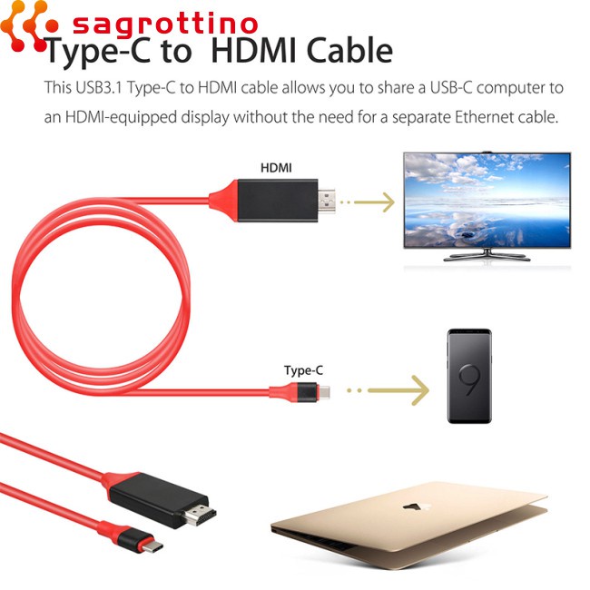 HOG Type C to HDMI HDTV AV TV Cable Adapter for Samsung Galaxy S8 S9 S9+ Note 9 PC