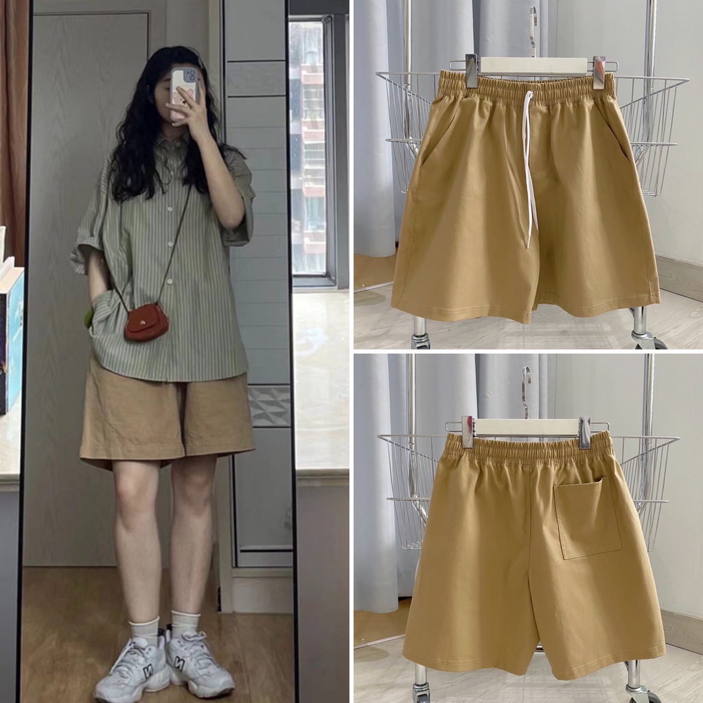 Quần short nam, nữ - Quần đùi unisex cạp chun KAKI V2 - Homies Saigon