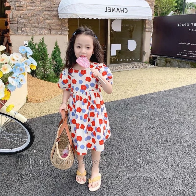 Váy Bé Gái ❤️V0050❤️Chất đũi lạnh siêu mềm mượt thiết kế dây lưng Đan chéo. Đầm hoa xinh