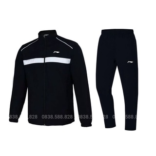 Bộ gió lining ajkq925 chính hãng, áo 2 lớp dày dặn, cổ 3 phân, sọc trắng trước ngực, full size từ 48-85kg