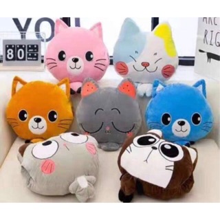 Bộ chăn gối văn phòng hình thú tròn, chăn kèm gối gấu bông hình thú 3 trong 1 dùng cho bé mang đi học