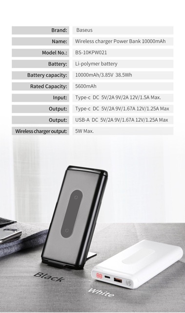 Pin sạc dự phòng không dây Baseus Dual Coil Wireless LV315 10,000mAh