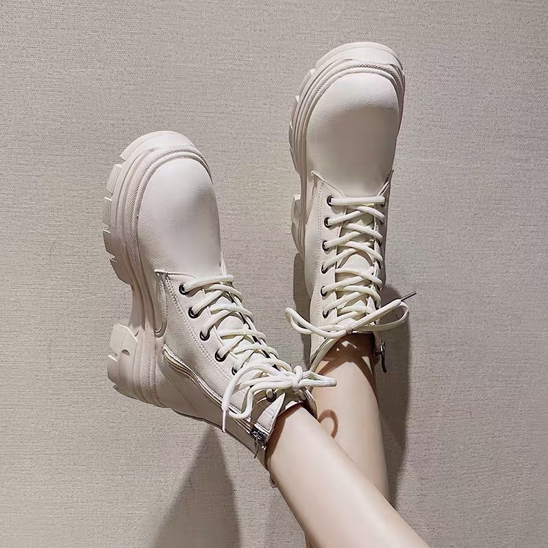 Boots Martin Ulzzang cổ ngắn đan dây đế cao 5cm khoá sườn