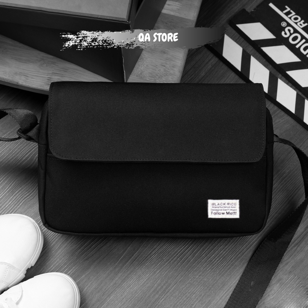 Túi đeo chéo nam mini vải canvas bền bỉ hai màu cơ bản đen, trắng phong cách unisex Hàn Quốc