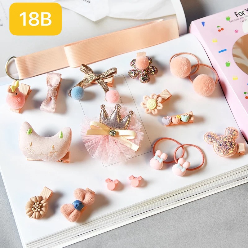 Set 18 kẹp tóc hình vương miện bằng da dễ thương cho bé gái
