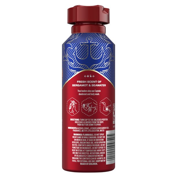 Xịt Khử Mùi Old Spice Captain Aluminum Free Body Spray Fresh Scent Of Water, Citrus & Subtle Green Notes 144Gr