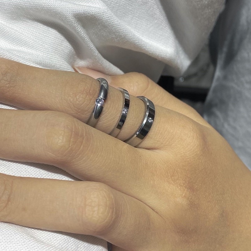 Nhẫn Thép titan bảng trơn đính hột / 2387 -2366-2309