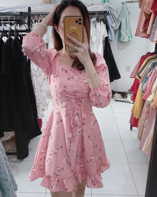 Đầm Hoa Đan Dây Eo Xt