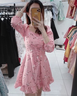 Đầm Hoa Đan Dây Eo Xt