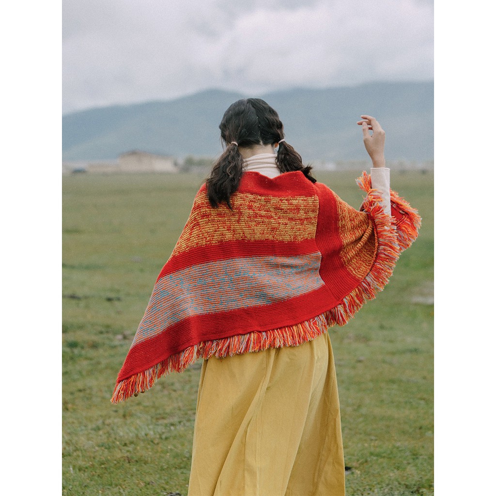 ÁO CHOÀNG LEN BOHO | ÁO LEN BOHO TÔNG MÀU CAM