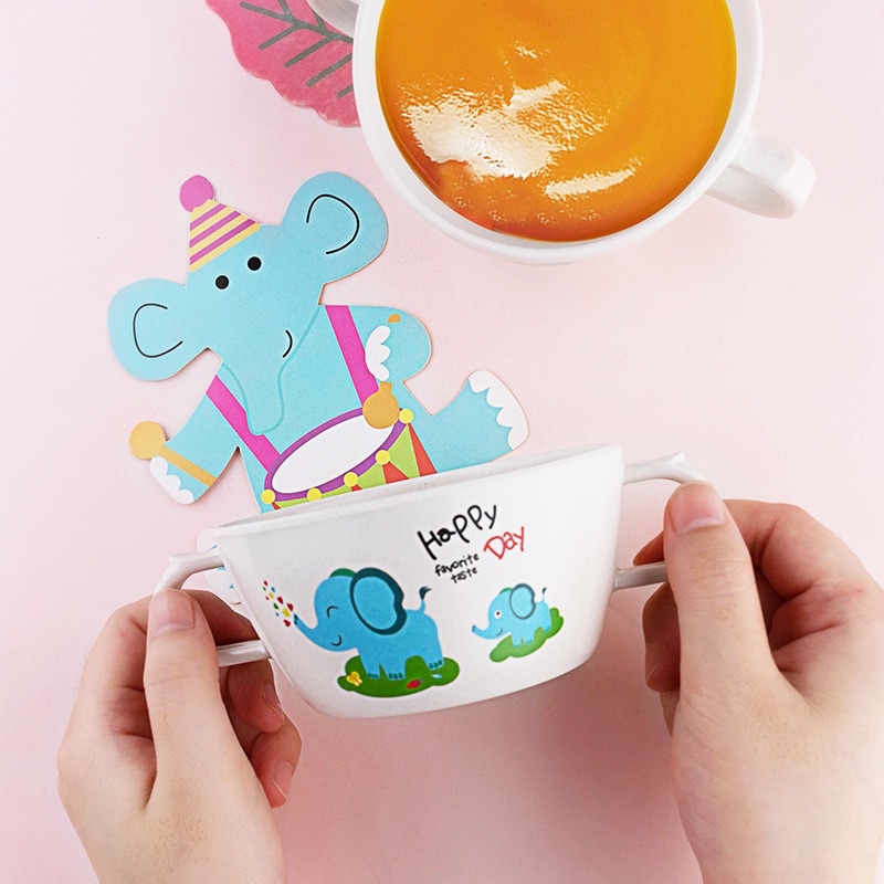 (Tặng Kèm Thìa Bột Ăn Dặm) Bát sợi tre, bát ăn dặm hình thú ngộ nghĩnh có quai cầm tránh nóng đáng yêu, an toàn cho bé