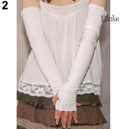 Găng Tay Cotton Dài Hở Ngón Chống Nắng Và Tia UV Thời Trang Cho Nữ