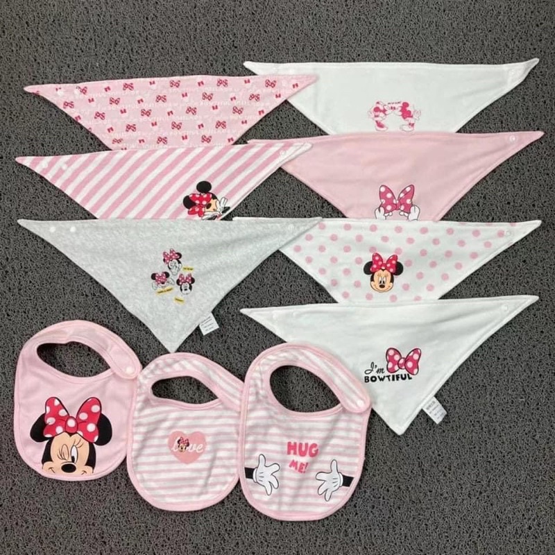 Set 10 Yếm Disney full box/ yếm cotton mềm mịn 0-3y