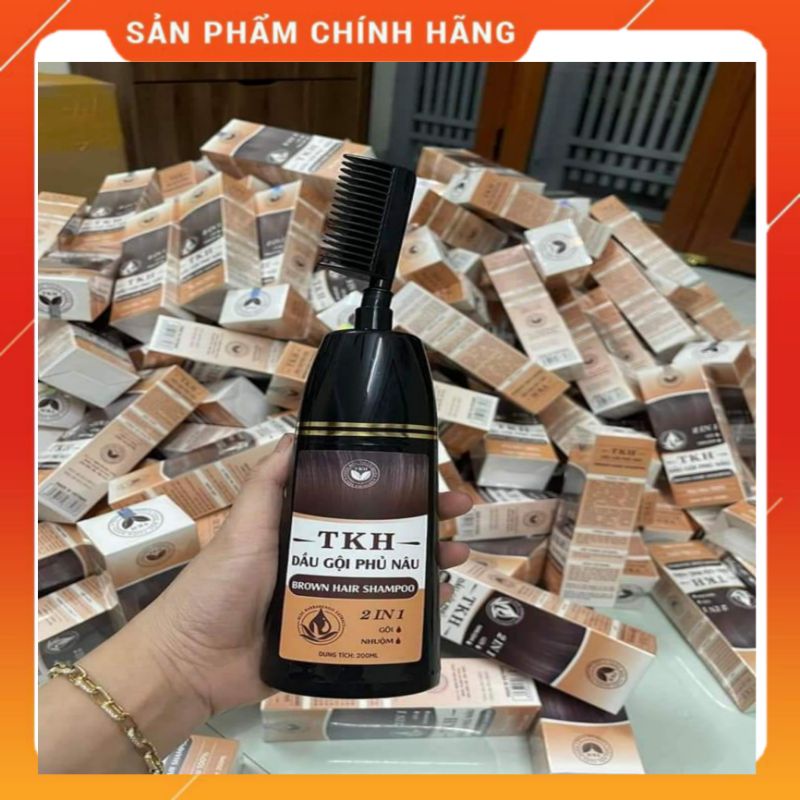 Dầu gội phủ bạc Trần Kim Huyền màu nâu hạt dẻ, màu đen