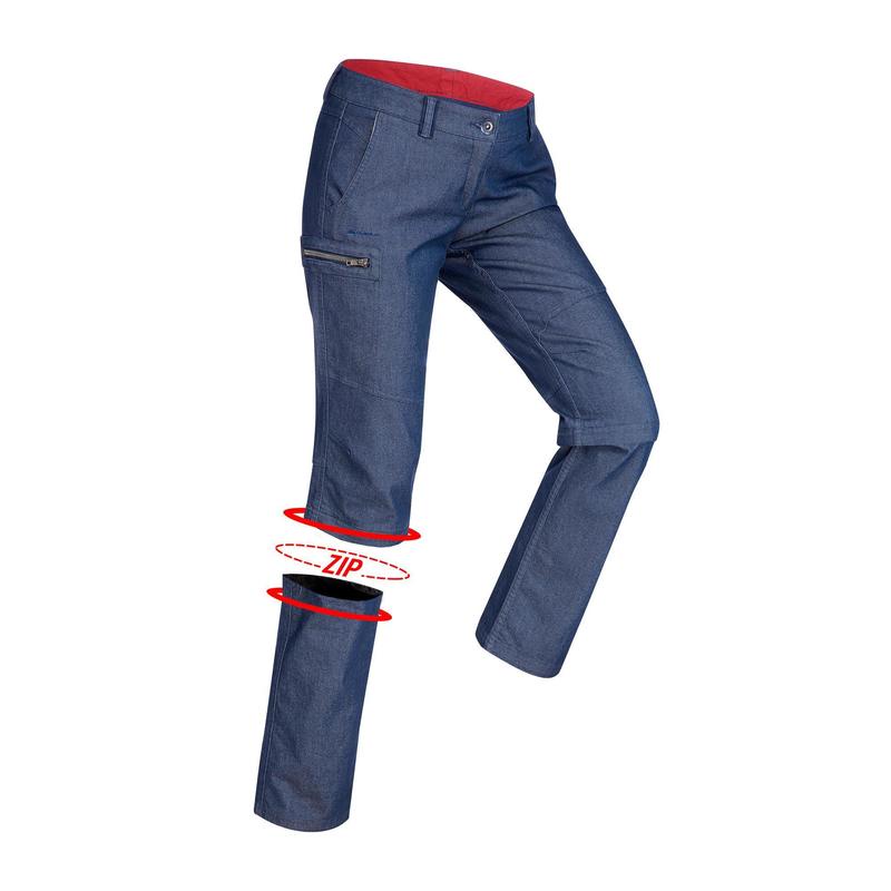 Quần dài jean đa năng leo núi dã ngoại arpenaz 500 cho nữ - xanh dương Decathlon Forclaz