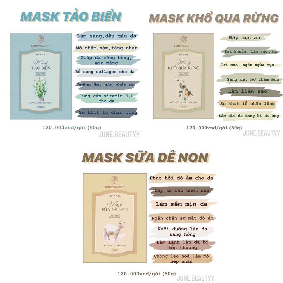 [Chính Hãng] COMBO 2 Hộp Mặt Nạ Lemon Mask handmade - Mặt Nạ Khổ Qua Rừng & Mặt Nạ Tảo Biển - Hộp 50 Gram