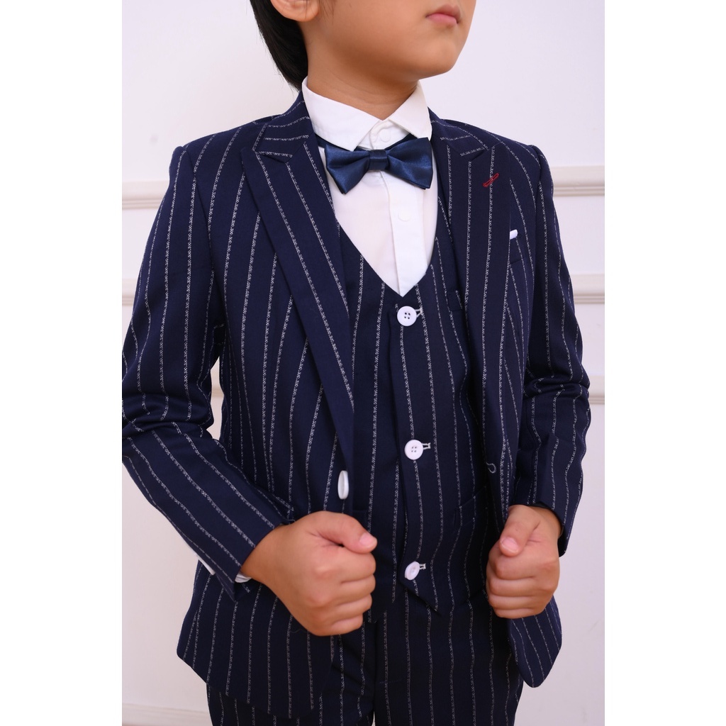 Bộ vest bé trai kẻ sọc trắng cao cấp
