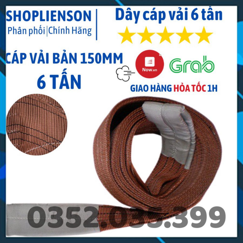 Dây cáp vải cẩu hàng 6 tấn, Hệ số an toàn 5:1, bản dẹp 150mm, 2 đầu mắt, chất liệu 100% Polyeter cường lực siêu Kho Quận