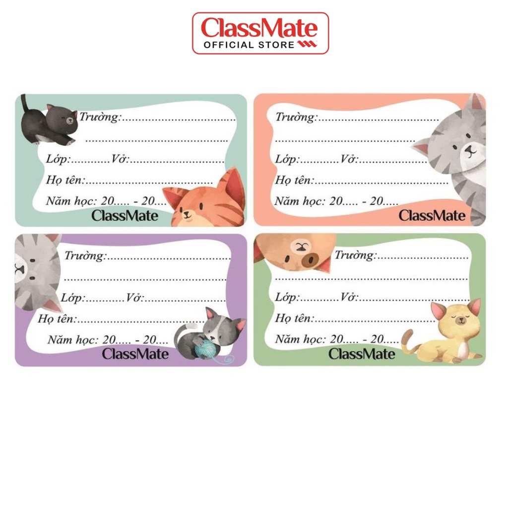 Nhãn Vở Ghi Tên Classmate Cats Thiết Kế Hình Mèo Dễ Thương, Có Keo Dán Sẵn Tiện Lợi 16 Cái/Tập NT211