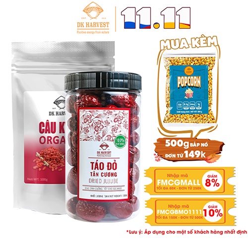COMBO SIÊU TIẾT KIỆM - 1 Câu Kỷ Tử Loại Cao Cấp 100g & 1 Táo Đỏ Tân Cương Dried Jujube DK Harvest 350g