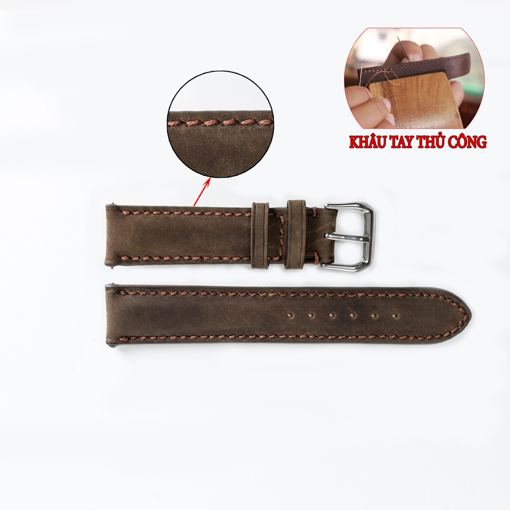Dây da đồng hồ nam da bò Vintage-khâu tay thủ công D111 size 18mm, 20mm, 22mm, 24mm-Bụi leather