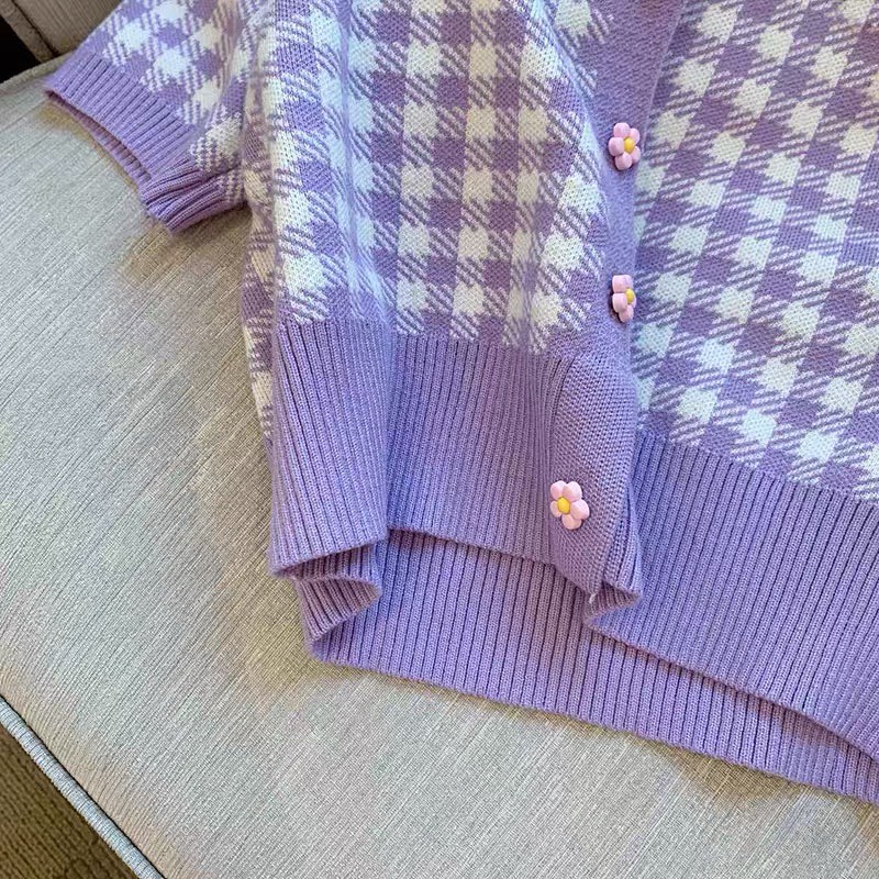 Áo phông polo crotop Forgirl xanh tím kẻ caro