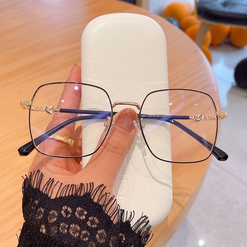 Mắt Kính Gọng Kim Loại Tròng Vuông Chống Ánh Sáng Xanh Thời Trang Hàn Quốc Cho Nữ