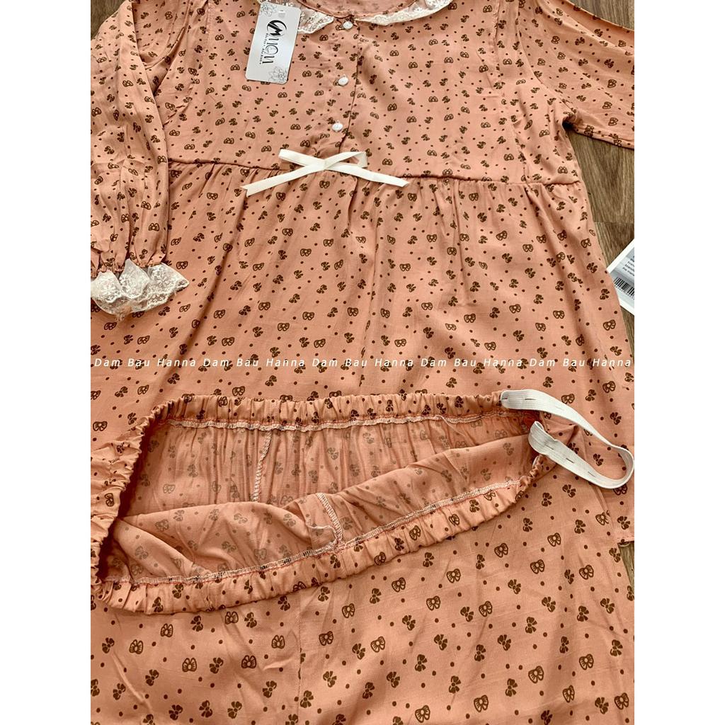 [HANNA 40-65KG] Đồ bộ bầu dài sau sinh cho bé ty vải lụa cotton thoáng mát vạch cho bé ty có lưng thun điều chỉnh bụng