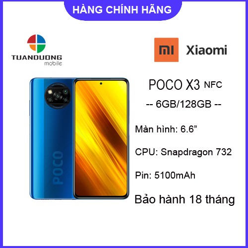 Điện thoại Xiaomi POCO X3 NFC 6GB/128GB - Hàng Mới Nguyên Hộp - Bảo Hành Chính Hãng