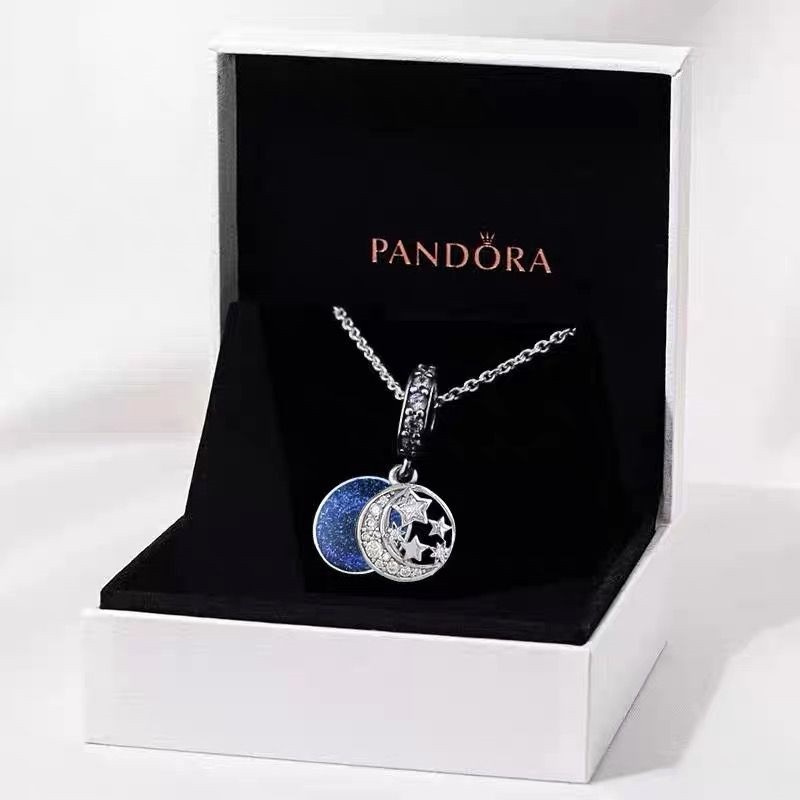 Vòng cổ Mạ Bạc 925 Mặt Hình Trăng Và Sao Đính Đá Zircon Pandora
