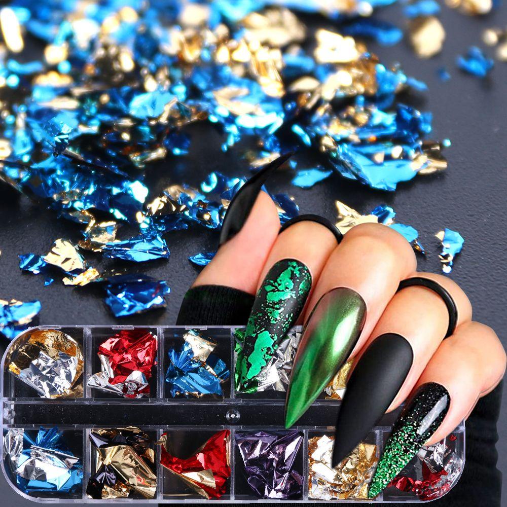 Hộp phụ kiện giấy lá nhôm sequin lấp lánh tráng gương dạ quang độc đáo 12 ngăn trang trí móng DIY